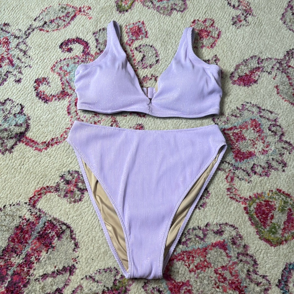 Shade & Shore Lilac Ribbed Two-Piece Bikini